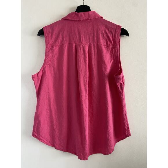 Ophelia Roe Linen Blend Sleeveless Button Down Top Women's Size Large Hot Pink - Picture 2 of 6